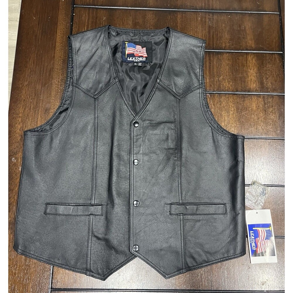 NWT USA Leather Vietnam Veteran Mens Motorcycle Biker Vest Snap Front Size XL